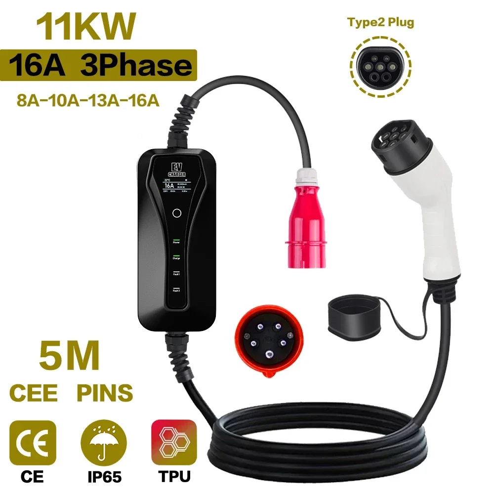 11KW 16A Portable EV Charger T - Type 2 Portable Ev Charger 11Kw Cee review and price